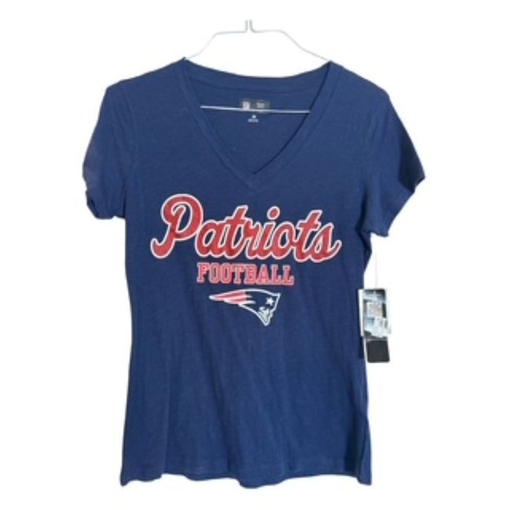 NFL Team Apparel New England Patriots Womens Playoff Glitter T-Shirt Blue M NEW